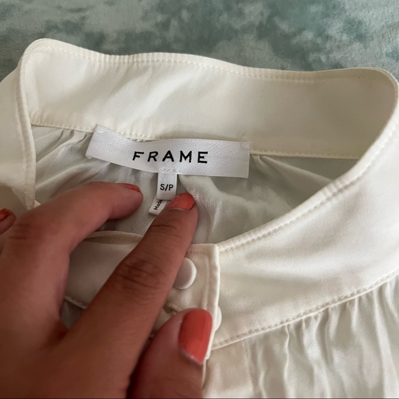 Frame Twisted Shoulder Button-Front Puffed Sleeve Top - Picture 3 of 12